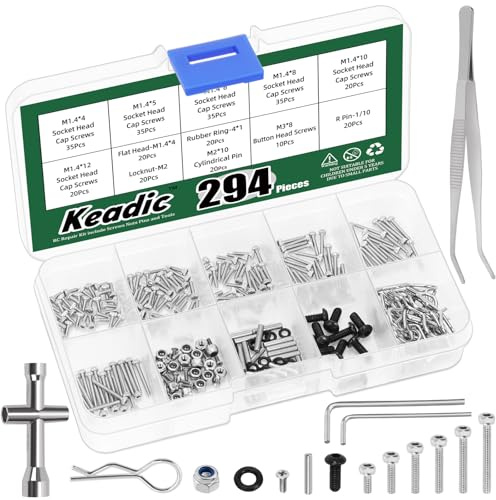 Keadic 294 Pcs Universal RC Screw Kit Screws Assortment Set, RC Repair Tool Set，Precision Hardware and Tool Set，for Hardware Fasteners for Axial SCX24 1/24 RC Crawler Truck Deadbolt C10