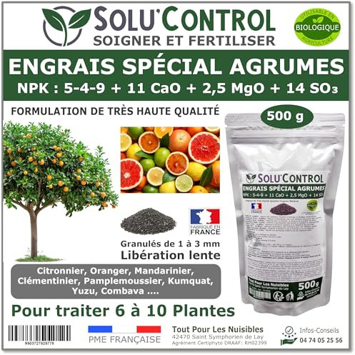 Engrais Spécial Agrumes 500 g - SoluControl - Formulation haute qualité Organo-Minerale - Citronnier, Oranger, Mandarinier, Clémentinier, Pamplemoussier, Kumquat, Yuzu, Combava ...