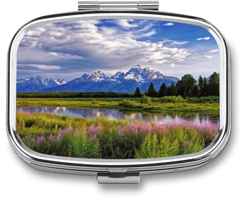 Pillendose aus Metall, wasserdicht, Grand Teton Reserve Druck, Vitamin, kleine Pillendose, tragbare Reise-Pillendose für Reisen, Geldbörse oder Tasche