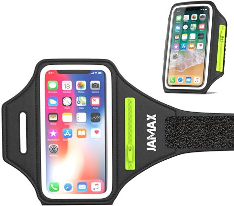 Brazalete Movil Running JAMAX | Porta Movil Running | Brazalete Deportivo Ajustable para Correr | Funda movil para Correr Compatible con iPhone, Samsung y Android (Negro)
