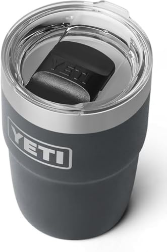 YETI Rambler 8 oz (236 ml) Stackable Cup with Durasip Ceramic Lining, Stainless Steel Vacuum Insulated Coffee Cup with Removable Magslider Lid, Charcoal