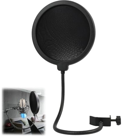 Pop Filter Microfono, Filtro Anti-Pop per Microfono, Doppio Strato di Protezione, Braccio Flessibile, Morsetto Regolabile, Adatto per Registrazioni in Studio e Trasmissioni Radio