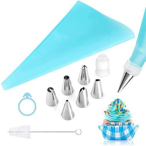 Twolights 10 Pezzi Bussole Pasticceria Inox Sacchetto di Boccole Silicone, Set Professionale di Pasticceria