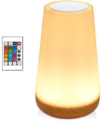 YGVQN Lampe de Nuit LED Tactile - 13 Couleurs RVB Changeantes & 3 Modes Dimmables, Veilleuse Bébé Rechargeable USB avec Télécommande, pour Chambre d'Enfant à Coucher Salon Camping Lampe Colorée