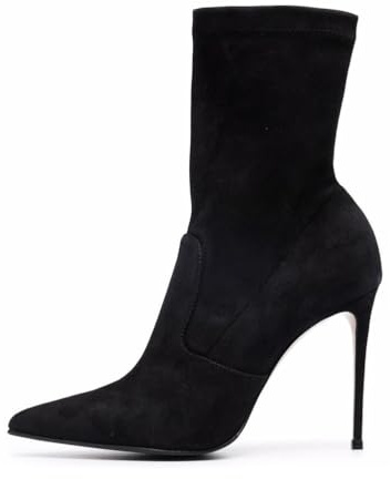 Botines de Tacón Alto a la Moda para Mujer, Botines de Fiesta con Punta Puntiaguda y Sin Cordones Zapatos de Vestir de Ante Liso con Tacón de Aguja,Negro,38 EU