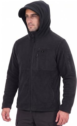 Iron Mountain Men's Technical Fleece Zip Hoodie with Multiple Pockets Warm Durable Heavy-Duty Wind Resistant Anti-Pill Thermal Hooded Sweatshirt for Men Outdoor Winter Casual Wear (Black, 4XL)