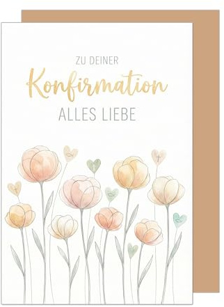 Edition Seidel Premium gratulationskort för konfirmation med kuvert. Konfirmationskort kort gratulationskort ordspråk flicka pojke tonåringar blommor kärlek hjärtan (KF355 SW026)
