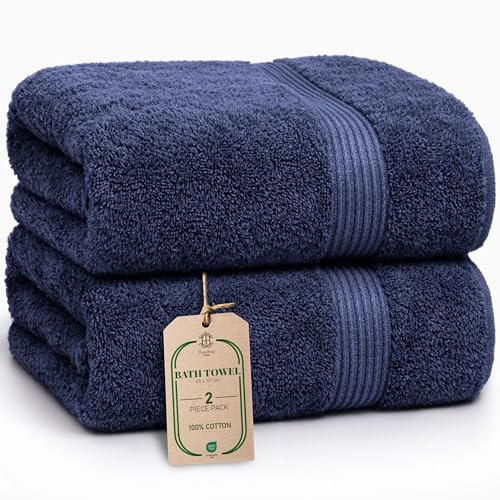 HomeBurg Luxe set med 2 badhanddukar – stora, mjuka och absorberande, hållbara, skonsamma mot huden, maskintvättbara, 65×137 cm, Marinblå