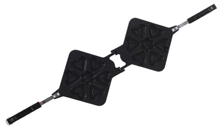 Pssopp Waffle Maker Pan, Piastra per Waffle a Forma di Cuore Doppio Lato Piano Cottura Salvaspazio per Campeggio Colazione Maker Pan, Lega di Alluminio Piano Cottura Antiaderente Padella per