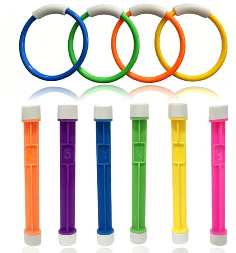 BPTZYLN 10Pcs Swimming Pool Toys, Dive Sticks with Numbers & Dive Rings Set | Underwater Sinkies for Kids Swimming, Fun Pool Sinkies for Games, Aquatic Training Toys