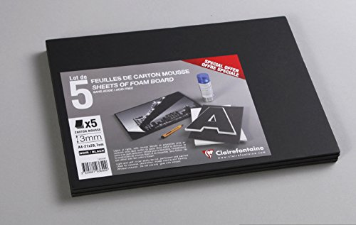 Clairefontaine 193649C förpackning (med 5 skumkartonger, DIN A4 21 x 29,7 cm, 3 mm, syrafri, lätt och fast, lämplig för dekoration, som bildram eller för modellering) 5-pack svart