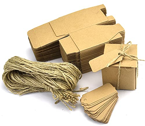 ANTHYTA 50 Stück Pralinenschachtel Leer zum Befüllen Geschenkschachtel Kraftpapier 5 * 5 * 5cm Kraftpapierbox Schachteln & Jute Geschenkbox Klein Pappschachteln Gastgeschenke für Hochzeit Süßigkeiten