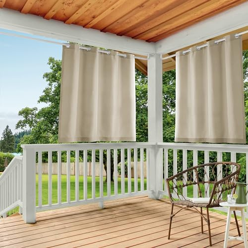 TOWN & COUNTRY BASICS Exclusive Home Cabana Solid IndoorOutdoor Light Filtering Privacy Grommet Top Curtain Panel Pair, 54''x63'', Taupe