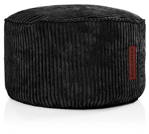 Green Bean® Indoor Sitzhocker Pouf 45x25cm EPS-Perlen Füllung & Cordstoff Kuschelig Weich Waschbar - Drinnen Bodenkissen Liegekissen Sitzkissen Sitzhocker Relax-Sessel Kinder Erwachsene Stoff Schwarz