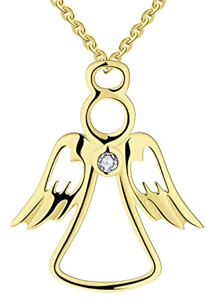 FJ 18k Gold Plated Guardian Angel Necklace 925 Sterling Silver Angel Pendant Jewelry for Women