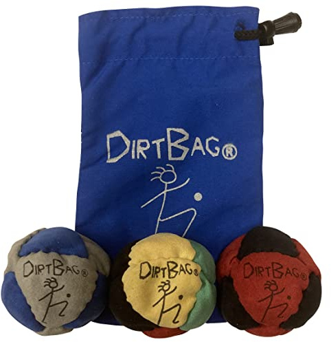 DIRTBAG Classic Footbag Hacky Sack Lot de 3 sacs à pied avec pochette de transport Gris/rasta/rouge avec pochette bleue