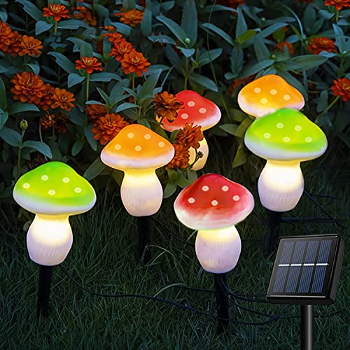 Joycome Solar Lichterkette Aussen 6 LED Solar Pilze Gartendeko, 8 Modi Solar Garten Pilzlampe Wasserdicht Solarleuchten Figuren für Garten Rasen Balkon Terrassen Ostern Deko (Bunt)