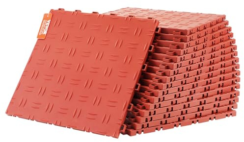VEVOR Interlocking Floor Covering Tiles, 12 x 12 x 0.53 inch, 25 Pack, Non-Slip Double-Sided Texture, for Garages, Basements, Repair Shops, Red