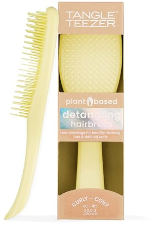 Tangle Teezer Plant Based Ultimate Detangler - Detangling Brush for 3C-4C Curly Coily Hair - Two-Tiered Teeth Define Curls & Reduce Frizz - Pastel Lemon