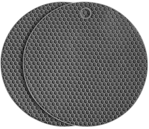 Flintronic 2 Piezas Salvamanteles de Silicona, Sostenedor de Pote de Silicona Estera Antideslizante, Resistente al Calor, para Aislamiento, Asar, Hornear - Redondo, Gris