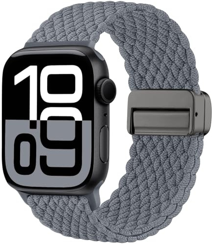 Maledan Neuestes Geflochten Armband Kompatibel mit Apple Watch Armband 40mm 41mm 38mm 42mm(Series 10 11), Solo Loop Nylon Magnetisch Armband für iWatch Series 11 10 9 8 7 6 5 4 3 2 1 SE Ultra, Grau