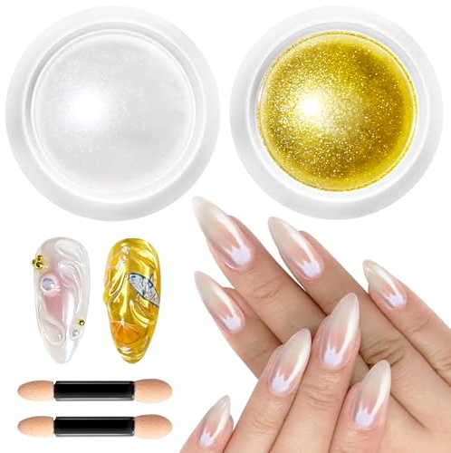 Magic Mirror Gold Polvo Cromado Para UñAs: 【Efecto Espejo MáGico】 Polvo HolográFico Para UñAs Efecto Espejo UñAs, Polvos UñAs Efecto Perla Polvo brillante, Efecto Aurora De Sirena ArcoíRis Nail DIY