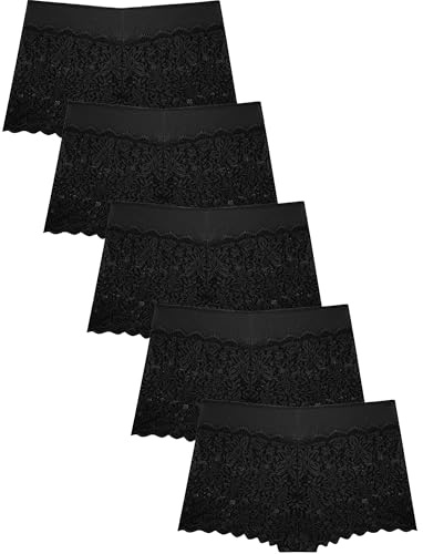 ALL OF SHE Pack of 5 Women's Knickers Sexy Lace Underwear Women Stretch Womens Boxers Hipster Panties Elasticated cotton waistband S