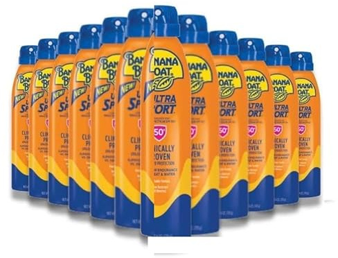 Case Pack Banana Sport Sunscreen Spray, SPF50 sun protection, 6 oz case of 12