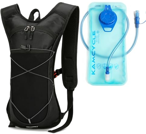 Hydration Rucksack Trinkblase 2L, BPA-Frei | Rucksack mit Reflektoren | Laufen, Fahrradfahren Leichter Outdoor Sportrucksack (Schwarz)