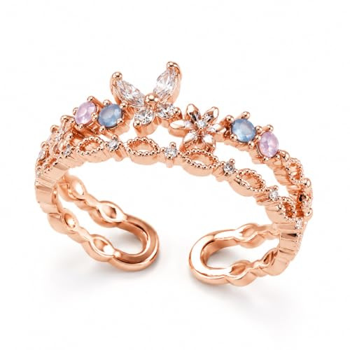 YIQPKUM Bague Couronne Délicate Rose Doré Femmes Élégant Zirconium Cristaux Bijou Accessoire Déclaration Présent (Rose)