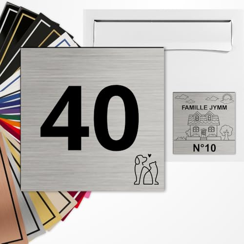 Numéro de Rue Maison Carré Personnalisé 10x10 cm Acier brossé/Noir