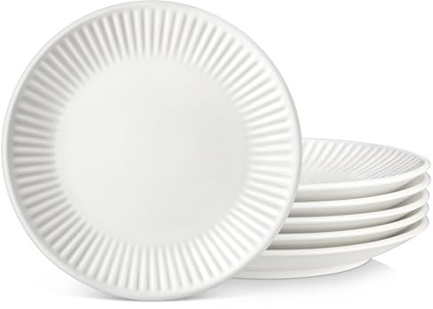 MALACASA 6-Piece Dinner Plates, Embossed Porcelain Plates Set for 6, Chip and Scratch Resistant, Microwave and Dishwasher Safe, Elegant White, 10.25/26cm, Series Leila