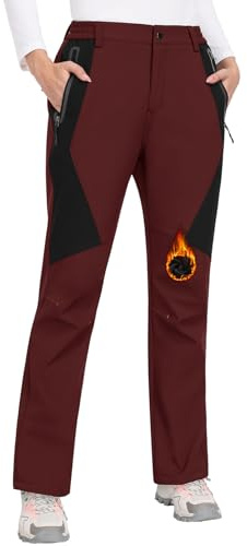 PASUDA Pantaloni Trekking Donna Invernali Sci Impermeabili Pantaloni Softshell Termici Neve Escursionismo Montagna Antivento Pantalone Outdoor Sportivi Lavoro Foderati in Pile(Bordeaux,M)