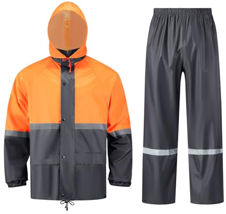 Crivce Men's Lightweight Waterproof Rain Suit,2-Piece Jacket and Pants for Cycling Hiking Golf Rain Gear Orange M