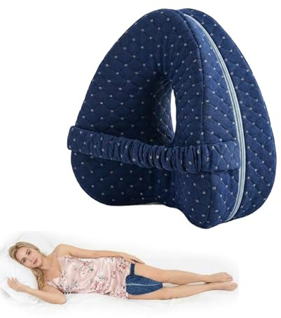 YAWYO Almohada para Rodillas para Dormir de Lado, Cojín para Piernas de Espuma Viscoelástica, Almohada Ergonómica con Funda Extraíble y Lavable (Azul Marino)