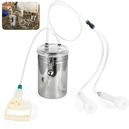 Manual Milking Machine, 2L Effort-Saving Goat Milking Device, Sheep Cow Hand Vacuum Pump Goat Cow Milking Machine, Portable Milking Kit for Milk Plant Farm