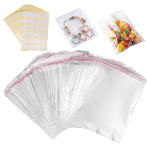 200 Piezas 12 x 18 cm OPP Bolsa Autoadhesiva con Adhesivos Redondos