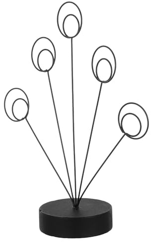 JEWEDECO Rund Bordskortshållare med Cirkelformade Klämmor Multifunktionell Foto Memoorganisatör för Skrivbord Svart Minimalistisk Design för Visitkort och Anteckningar