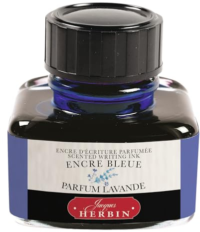 Jacques Herbin 13710T - ''Les subtiles'' scented ink bottle for fountain pens and rollerball pens 30 ml, Blue ink and Lavender fragrance. Made in France