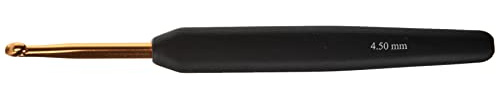 KnitPro Gold Aluminum Single-Ended Crochet Hook with Black Soft Handle | 4.50mm
