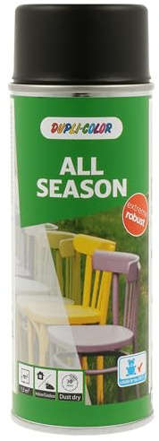 DUPLI-COLOR ALL SEASON RAL 9005 tiefschwarz matt 400 ml, hochwertiges Kunstharz-Farbspray, Schnelltrocknend, Wetterbeständig, Innen- und Außenanwendung