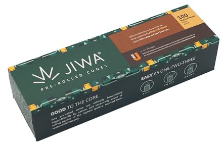 JIWA 100 Vorgedrehte naturbelassene Hülsen – 109 mm Konische Cones mit 26 mm Filter-Tip – Vorgerollte Joint-Papiere – Pre Rolled Papers – Mit Füllhilfsmittel