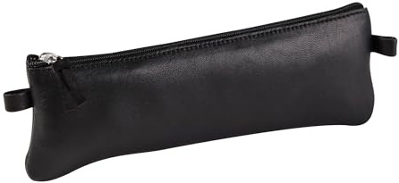 Clairefontaine 8322C - Trousse Scolaire Plate 22x6 cm en Véritable Cuir, Noir