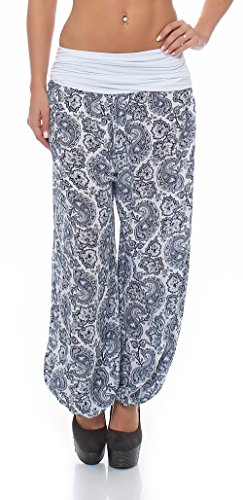Malito - Damen Haremshose mit Orient Print - Pumphose aus Baumwolle - Stoffhose zum Tanzen, Chillen & Yoga - Aladinhose 8580 (weiß)