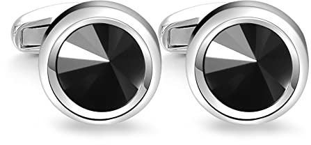 Merit Ocean Manschettenknöpfe Herren Schwarz, Eleganten Stil Kristall Circular Cufflinks Manschette für Hemd Hochzeit Geburtstag mit Geschenkbox