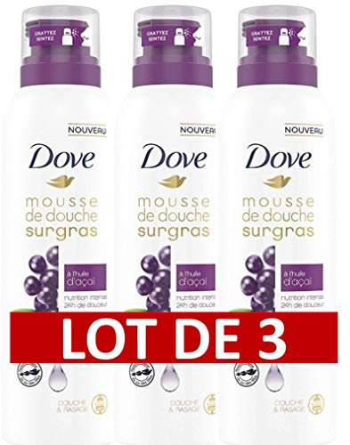 DOVE Surgras Mousse de Douche Infusée à l'Huile d'Acaï 24h de Douceur 3 x 200 ml (600 ml)