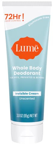 Lume Whole Body Deodorant - Invisible Cream Tube - 72 Hour Odor Control - Aluminum Free, Baking Soda Free, Skin Safe - 3.0 ounce (Unscented)