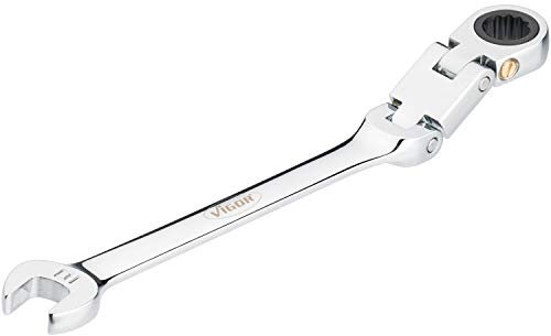 Vigor Llave combinada de carraca con doble articulación en el lado del anillo, mecanismo de carraca dentado fino en el lado del anillo) V6752-10