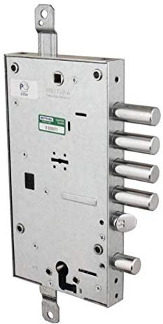 Serratura di sicurezza per porta blindata Mottura 54.597 Triplice con mezzo giro diam. 20mm chiave doppia mappa con serratura di blocco a cilindro europeo.Mano sx interasse catenacci 28 mm.