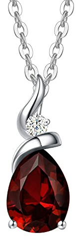 FANCIME Collana Goccia con Oro Bianco 14 carati (585) Ciondolo e Argento 925 Catena con Granato e Diamanti Naturale Gioielli per Donna Ragazze Mamma- Catena Lunghezza: 40 + 5 cm